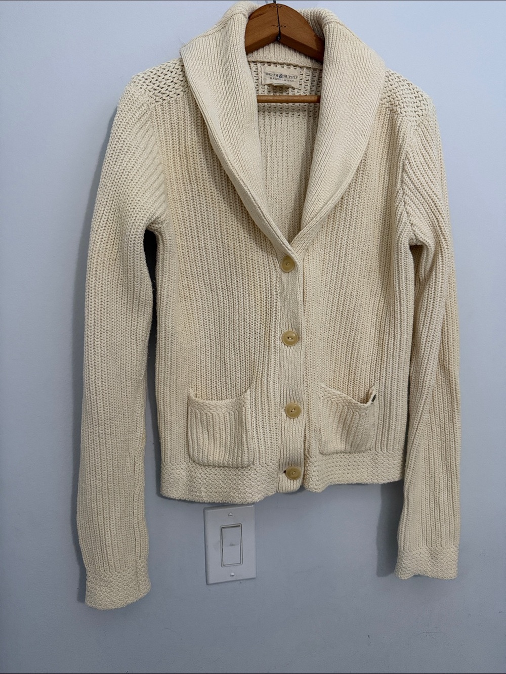 Denim & Supply Ralph Lauren Cream Shawl-Collar Button Cardigan Comfy Classic